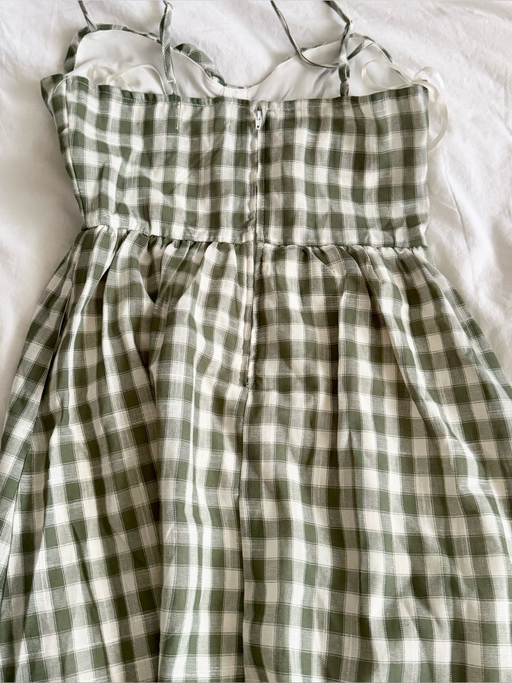 TRIXXI Gingham Plaid A-Line Midi Dress Women's Size Medium Green White Pockets M - Picture 8 of 9